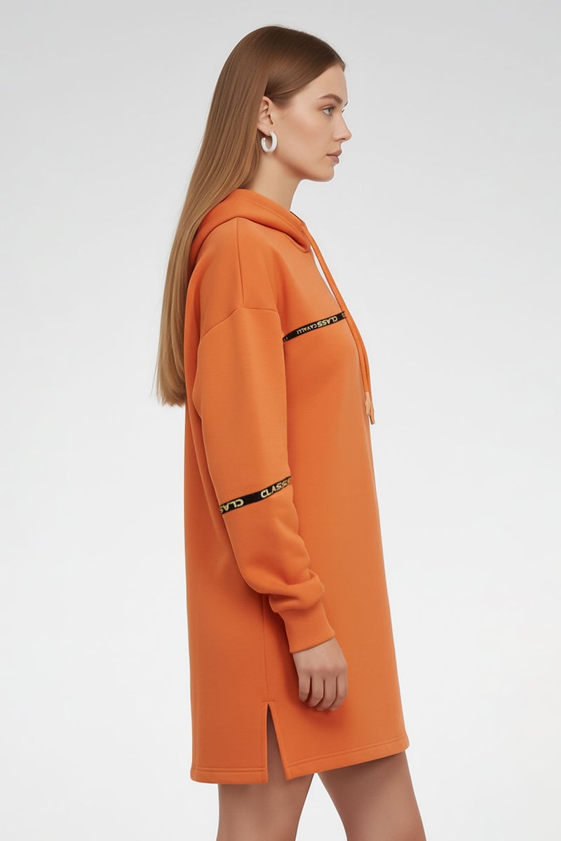 Cavalli Class Women Hood Long Sleeves Sweater Dress, Orange - Image 3